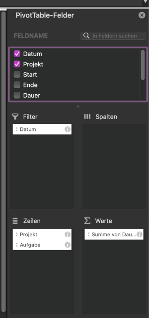 TimeandBill-Excel-PivotFeldliste